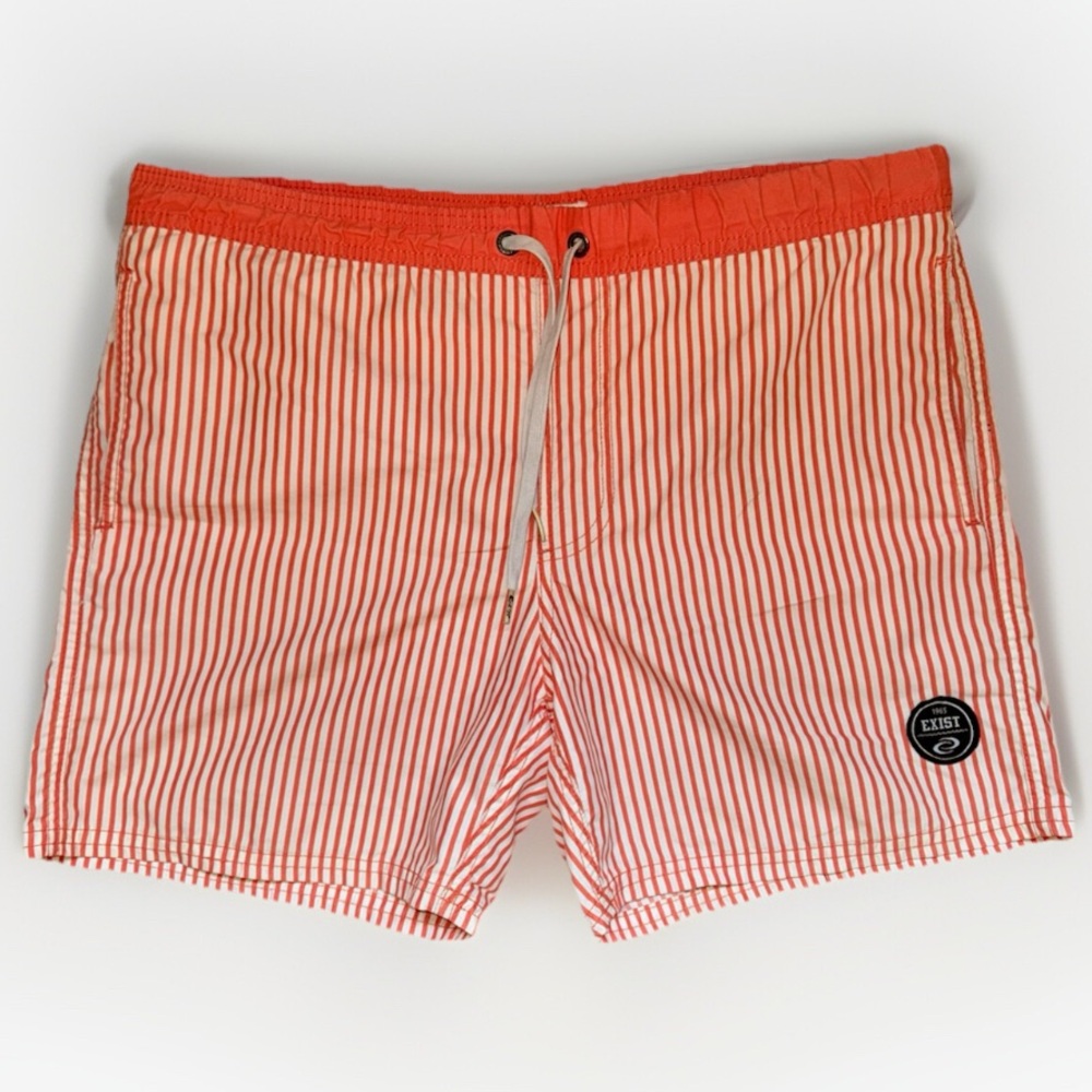 Exist Swim Men Size S Swimming Trunks Shorts Striped Orange White Adjustable